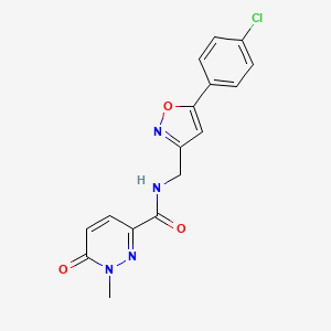 molecular formula C16H13ClN4O3 B2521578 N-((5-(4-chlorophenyl)isoxazol-3-yl)methyl)-1-methyl-6-oxo-1,6-dihydropyridazine-3-carboxamide CAS No. 1210882-45-3