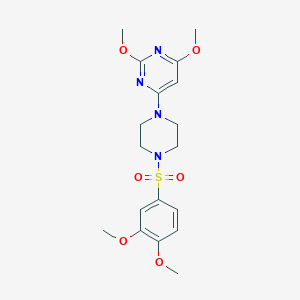 molecular formula C18H24N4O6S B2521608 4-(4-((3,4-Dimethoxyphenyl)sulfonyl)piperazin-1-yl)-2,6-dimethoxypyrimidine CAS No. 1021073-68-6