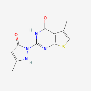 molecular formula C12H12N4O2S B2521612 5,6-dimethyl-2-(3-methyl-5-oxo-2,5-dihydro-1H-pyrazol-1-yl)thieno[2,3-d]pyrimidin-4(3H)-one CAS No. 325476-22-0