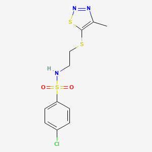molecular formula C11H12ClN3O2S3 B2521677 4-chloro-N-{2-[(4-methyl-1,2,3-thiadiazol-5-yl)sulfanyl]ethyl}benzenesulfonamide CAS No. 478063-53-5