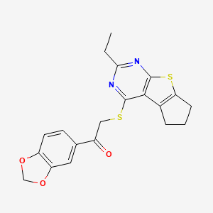 1-(2H-1,3-benzodioxol-5-yl)-2-({10-ethyl-7-thia-9,11-diazatricyclo[6.4.0.0^{2,6}]dodeca-1(8),2(6),9,11-tetraen-12-yl}sulfanyl)ethan-1-one