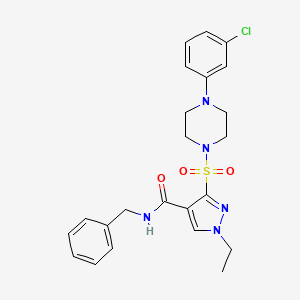 molecular formula C23H26ClN5O3S B2521694 N-benzyl-3-{[4-(3-chlorophenyl)piperazin-1-yl]sulfonyl}-1-ethyl-1H-pyrazole-4-carboxamide CAS No. 1251620-51-5