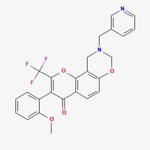 molecular formula C25H19F3N2O4 B2521701 3-(2-methoxyphenyl)-9-(pyridin-3-ylmethyl)-2-(trifluoromethyl)-9,10-dihydrochromeno[8,7-e][1,3]oxazin-4(8H)-one CAS No. 929493-87-8