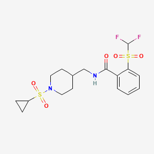 molecular formula C17H22F2N2O5S2 B2521702 N-((1-(cyclopropylsulfonyl)piperidin-4-yl)methyl)-2-((difluoromethyl)sulfonyl)benzamide CAS No. 1797243-29-8