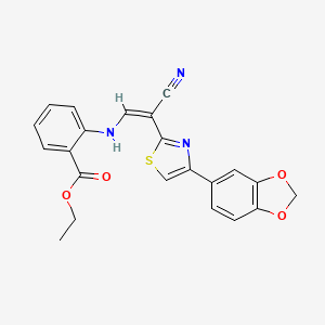 molecular formula C22H17N3O4S B2521707 (Z)-ethyl 2-((2-(4-(benzo[d][1,3]dioxol-5-yl)thiazol-2-yl)-2-cyanovinyl)amino)benzoate CAS No. 477296-54-1