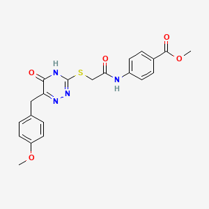 molecular formula C21H20N4O5S B2521731 Methyl 4-(2-((6-(4-methoxybenzyl)-5-oxo-4,5-dihydro-1,2,4-triazin-3-yl)thio)acetamido)benzoate CAS No. 898624-31-2