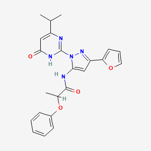 molecular formula C23H23N5O4 B2521750 N-(3-(furan-2-yl)-1-(4-isopropyl-6-oxo-1,6-dihydropyrimidin-2-yl)-1H-pyrazol-5-yl)-2-phenoxypropanamide CAS No. 1207027-48-2