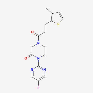 molecular formula C16H17FN4O2S B2521752 1-(5-Fluoropyrimidin-2-yl)-4-[3-(3-methylthiophen-2-yl)propanoyl]piperazin-2-one CAS No. 2319801-38-0