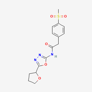 molecular formula C15H17N3O5S B2521759 2-(4-(methylsulfonyl)phenyl)-N-(5-(tetrahydrofuran-2-yl)-1,3,4-oxadiazol-2-yl)acetamide CAS No. 921861-23-6