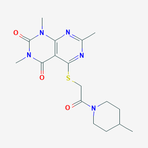 molecular formula C17H23N5O3S B2521760 1,3,7-trimethyl-5-((2-(4-methylpiperidin-1-yl)-2-oxoethyl)thio)pyrimido[4,5-d]pyrimidine-2,4(1H,3H)-dione CAS No. 852167-90-9