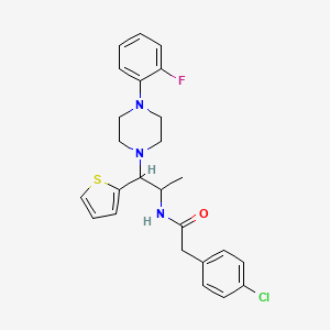 molecular formula C25H27ClFN3OS B2521768 2-(4-chlorophenyl)-N-{1-[4-(2-fluorophenyl)piperazin-1-yl]-1-(thiophen-2-yl)propan-2-yl}acetamide CAS No. 1321791-54-1