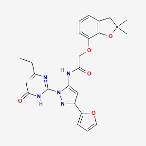 molecular formula C25H25N5O5 B2521769 2-((2,2-dimethyl-2,3-dihydrobenzofuran-7-yl)oxy)-N-(1-(4-ethyl-6-oxo-1,6-dihydropyrimidin-2-yl)-3-(furan-2-yl)-1H-pyrazol-5-yl)acetamide CAS No. 1209659-45-9