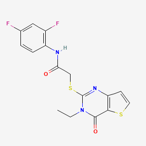 molecular formula C16H13F2N3O2S2 B2521778 N-(2,4-二氟苯基)-2-((3-乙基-4-氧代-3,4-二氢噻吩并[3,2-d]嘧啶-2-基)硫代)乙酰胺 CAS No. 1252887-27-6