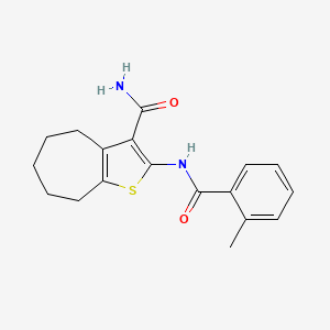 molecular formula C18H20N2O2S B2521789 2-(2-甲基苯甲酰胺基)-5,6,7,8-四氢-4H-环庚[b]噻吩-3-甲酰胺 CAS No. 321533-24-8