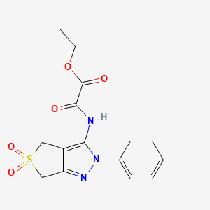 molecular formula C16H17N3O5S B2521792 ethyl 2-((5,5-dioxido-2-(p-tolyl)-4,6-dihydro-2H-thieno[3,4-c]pyrazol-3-yl)amino)-2-oxoacetate CAS No. 1172930-82-3
