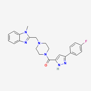molecular formula C23H23FN6O B2521795 (3-(4-fluorophenyl)-1H-pyrazol-5-yl)(4-((1-methyl-1H-benzo[d]imidazol-2-yl)methyl)piperazin-1-yl)methanone CAS No. 1188274-37-4
