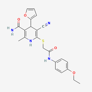 molecular formula C22H22N4O4S B2521797 5-氰基-6-((2-((4-乙氧苯基)氨基)-2-氧代乙基)硫代)-4-(呋喃-2-基)-2-甲基-1,4-二氢吡啶-3-甲酰胺 CAS No. 369398-37-8
