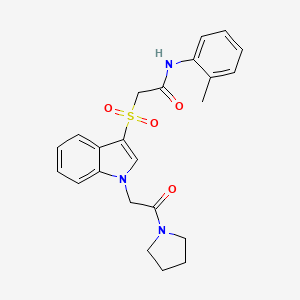 molecular formula C23H25N3O4S B2521846 2-((1-(2-oxo-2-(pyrrolidin-1-yl)ethyl)-1H-indol-3-yl)sulfonyl)-N-(o-tolyl)acetamide CAS No. 878055-86-8