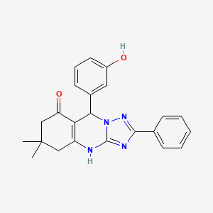 molecular formula C23H22N4O2 B2521849 9-(3-hydroxyphenyl)-6,6-dimethyl-2-phenyl-5,6,7,9-tetrahydro-[1,2,4]triazolo[5,1-b]quinazolin-8(4H)-one CAS No. 457951-49-4