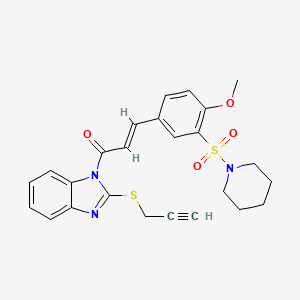 (E)-3-(4-methoxy-3-piperidin-1-ylsulfonylphenyl)-1-(2-prop-2-ynylsulfanylbenzimidazol-1-yl)prop-2-en-1-one