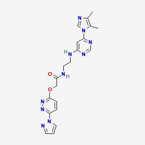 molecular formula C20H22N10O2 B2521869 2-((6-(1H-pyrazol-1-yl)pyridazin-3-yl)oxy)-N-(2-((6-(4,5-dimethyl-1H-imidazol-1-yl)pyrimidin-4-yl)amino)ethyl)acetamide CAS No. 1428351-63-6