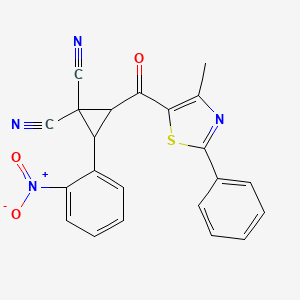 molecular formula C22H14N4O3S B2521878 2-(4-甲基-2-苯基-1,3-噻唑-5-羰基)-3-(2-硝基苯基)环丙烷-1,1-二腈 CAS No. 477864-48-5