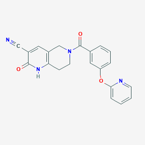 molecular formula C21H16N4O3 B2521887 2-氧代-6-(3-(吡啶-2-基氧基)苯甲酰基)-1,2,5,6,7,8-六氢-1,6-萘啶-3-腈 CAS No. 2034356-96-0