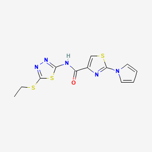 molecular formula C12H11N5OS3 B2521895 N-(5-(ethylthio)-1,3,4-thiadiazol-2-yl)-2-(1H-pyrrol-1-yl)thiazole-4-carboxamide CAS No. 1207050-64-3