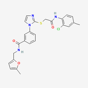 molecular formula C25H23ClN4O3S B2521955 3-(2-((2-((2-chloro-4-methylphenyl)amino)-2-oxoethyl)thio)-1H-imidazol-1-yl)-N-((5-methylfuran-2-yl)methyl)benzamide CAS No. 1115440-42-0