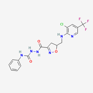 molecular formula C18H16ClF3N6O3 B2521970 2-{[5-({[3-chloro-5-(trifluoromethyl)-2-pyridinyl]amino}methyl)-4,5-dihydro-3-isoxazolyl]carbonyl}-N-phenyl-1-hydrazinecarboxamide CAS No. 338399-32-9
