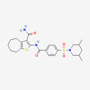 molecular formula C24H31N3O4S2 B2522011 2-(4-((3,5-二甲基哌啶-1-基)磺酰基)苯甲酰胺)-5,6,7,8-四氢-4H-环庚[b]噻吩-3-甲酰胺 CAS No. 397290-14-1