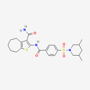 molecular formula C24H31N3O4S2 B2522011 2-(4-((3,5-Dimethylpiperidin-1-yl)sulfonyl)benzamido)-5,6,7,8-tetrahydro-4H-cyclohepta[b]thiophen-3-carboxamid CAS No. 397290-14-1