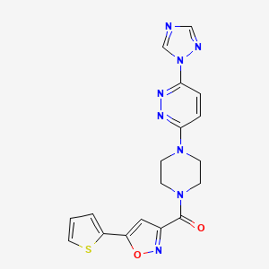 molecular formula C18H16N8O2S B2522014 (4-(6-(1H-1,2,4-triazol-1-yl)pyridazin-3-yl)piperazin-1-yl)(5-(thiophen-2-yl)isoxazol-3-yl)methanone CAS No. 1797719-69-7