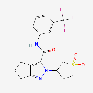 molecular formula C18H18F3N3O3S B2522019 2-(1,1-dioxidotetrahydrothiophen-3-yl)-N-(3-(trifluoromethyl)phenyl)-2,4,5,6-tetrahydrocyclopenta[c]pyrazole-3-carboxamide CAS No. 1040664-62-7