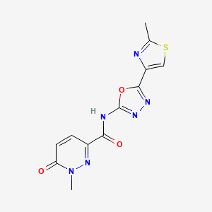 molecular formula C12H10N6O3S B2522043 1-methyl-N-(5-(2-methylthiazol-4-yl)-1,3,4-oxadiazol-2-yl)-6-oxo-1,6-dihydropyridazine-3-carboxamide CAS No. 1351642-95-9