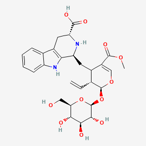 molecular formula C28H34N2O11 B2522055 5α-羧基严格藤定碱 CAS No. 34371-11-4