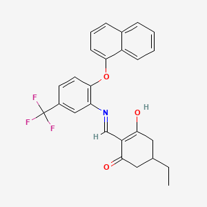 molecular formula C26H22F3NO3 B2522058 5-乙基-2-(((2-萘氧基-5-(三氟甲基)苯基)氨基)亚甲基)环己烷-1,3-二酮 CAS No. 1024259-71-9