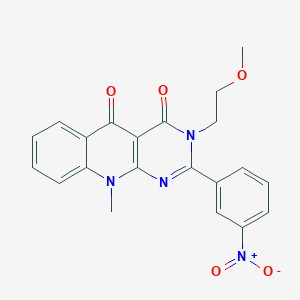 molecular formula C21H18N4O5 B2522067 3-(2-methoxyethyl)-10-methyl-2-(3-nitrophenyl)pyrimido[4,5-b]quinoline-4,5(3H,10H)-dione CAS No. 879448-35-8