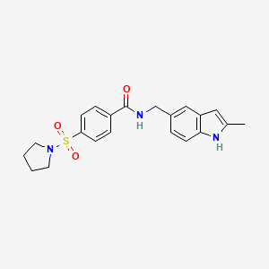 molecular formula C21H23N3O3S B2522083 N-((2-methyl-1H-indol-5-yl)methyl)-4-(pyrrolidin-1-ylsulfonyl)benzamide CAS No. 852136-83-5