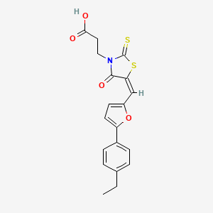 molecular formula C19H17NO4S2 B2522091 (E)-3-(5-((5-(4-乙基苯基)呋喃-2-亚甲基)-4-氧代-2-硫代噻唑烷-3-基)丙酸 CAS No. 883468-59-5