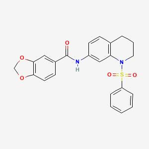 molecular formula C23H20N2O5S B2522098 N-(1-(phenylsulfonyl)-1,2,3,4-tetrahydroquinolin-7-yl)benzo[d][1,3]dioxole-5-carboxamide CAS No. 1005301-76-7