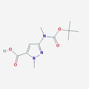 molecular formula C11H17N3O4 B2522101 3-((tert-Butoxycarbonyl)(methyl)amino)-1-methyl-1H-pyrazole-5-carboxylic acid CAS No. 1692905-99-9