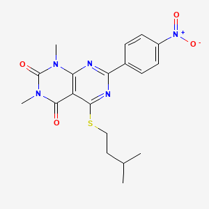 molecular formula C19H21N5O4S B2522111 1,3-Dimethyl-5-(3-methylbutylsulfanyl)-7-(4-nitrophenyl)pyrimido[4,5-d]pyrimidine-2,4-dione CAS No. 847190-26-5