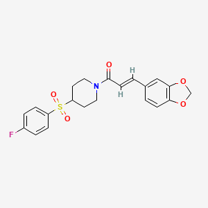 molecular formula C21H20FNO5S B2522125 (E)-3-(苯并[d][1,3]二氧杂环-5-基)-1-(4-((4-氟苯基)磺酰基)哌啶-1-基)丙-2-烯-1-酮 CAS No. 1448139-14-7