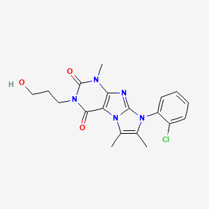 molecular formula C19H20ClN5O3 B2522130 8-(2-chlorophenyl)-3-(3-hydroxypropyl)-1,6,7-trimethyl-1H-imidazo[2,1-f]purine-2,4(3H,8H)-dione CAS No. 876672-75-2