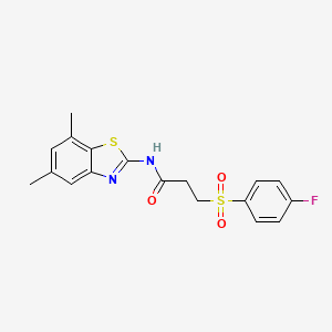N-(5,7-dimethylbenzo[d]thiazol-2-yl)-3-((4-fluorophenyl)sulfonyl)propanamide