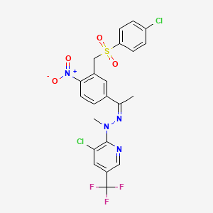 molecular formula C22H17Cl2F3N4O4S B2522135 3-chloro-N-[(Z)-1-[3-[(4-chlorophenyl)sulfonylmethyl]-4-nitrophenyl]ethylideneamino]-N-methyl-5-(trifluoromethyl)pyridin-2-amine CAS No. 339016-36-3