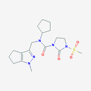 molecular formula C18H27N5O4S B2522147 N-cyclopentyl-N-((1-methyl-1,4,5,6-tetrahydrocyclopenta[c]pyrazol-3-yl)methyl)-3-(methylsulfonyl)-2-oxoimidazolidine-1-carboxamide CAS No. 2034544-21-1