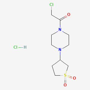 molecular formula C10H18Cl2N2O3S B2522148 3-[4-(2-氯乙酰)哌嗪-1-基]-1lambda6-硫代烷-1,1-二酮盐酸盐 CAS No. 1169979-35-4