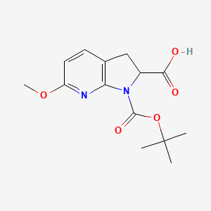 molecular formula C14H18N2O5 B2522150 1-(tert-Butoxycarbonyl)-6-methoxy-2,3-dihydro-1H-pyrrolo[2,3-b]pyridine-2-carboxylic acid CAS No. 2225146-25-6